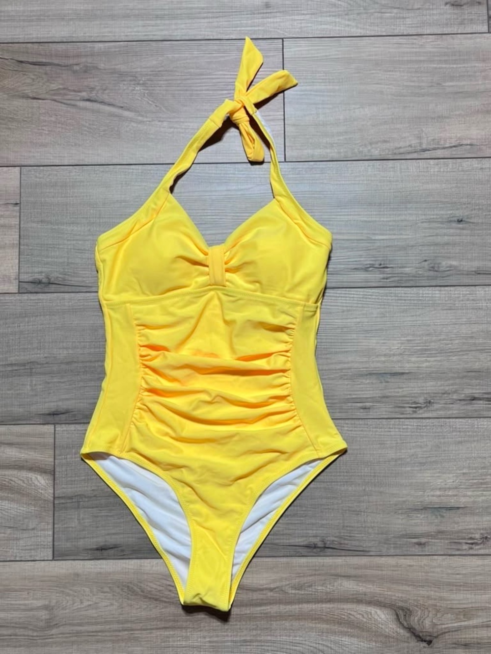 Bellecarrie Women's One Piece Halter Ruched Swimsuit Size Small Yellow